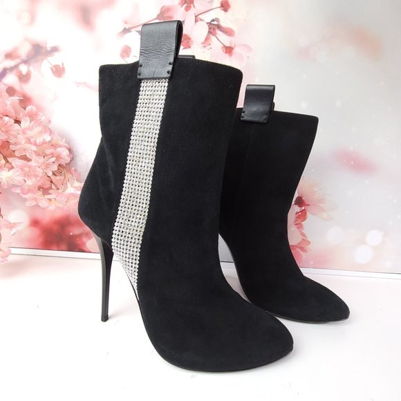 Giuseppe Zanotti Dina  Crystal Embellished Boots Black Suede Size 10 US 41 EU - Picture 1 of 10